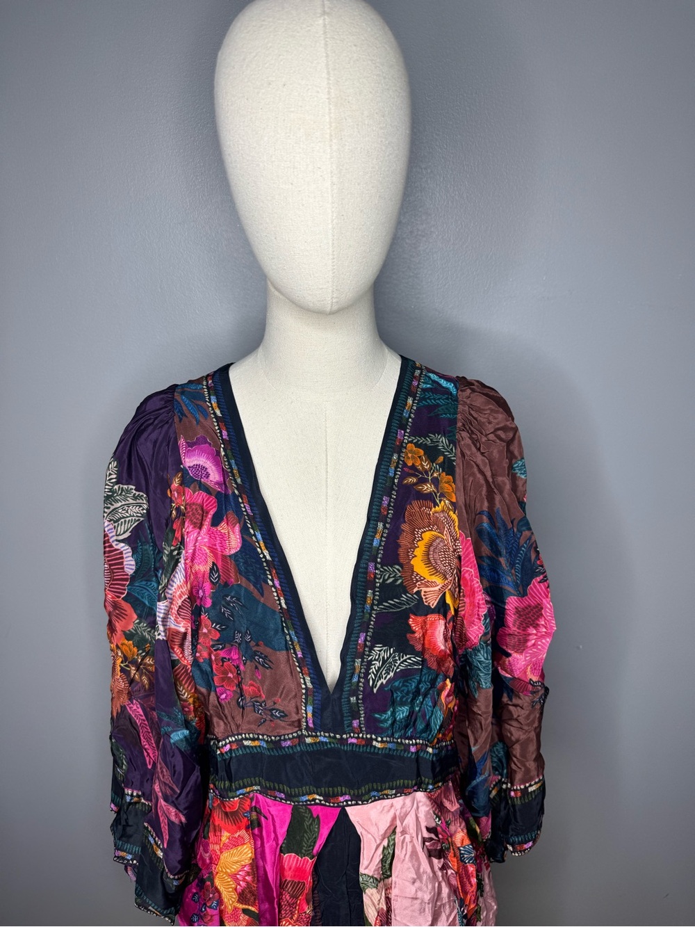 Farm Rio Flower Scarves Maxi Dress Floral Boho Gypsy - Picture 8 of 11